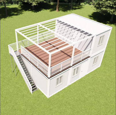 Casa de contenedores plana de 20 pies para vivir y almacenar con estructura de acero ligero